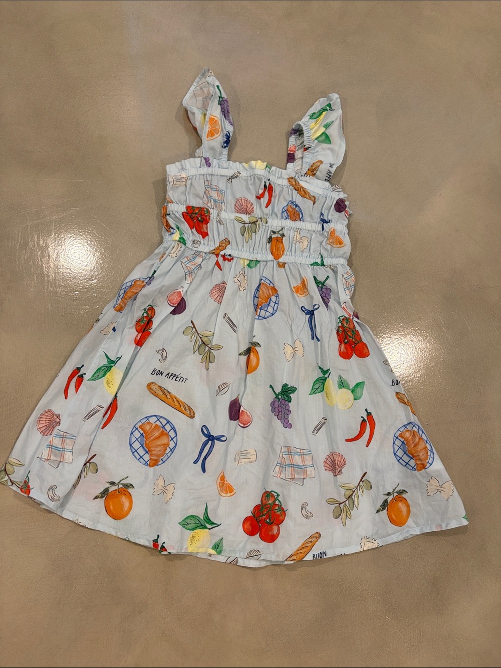Girls' White Fruit & Food Print Sundress